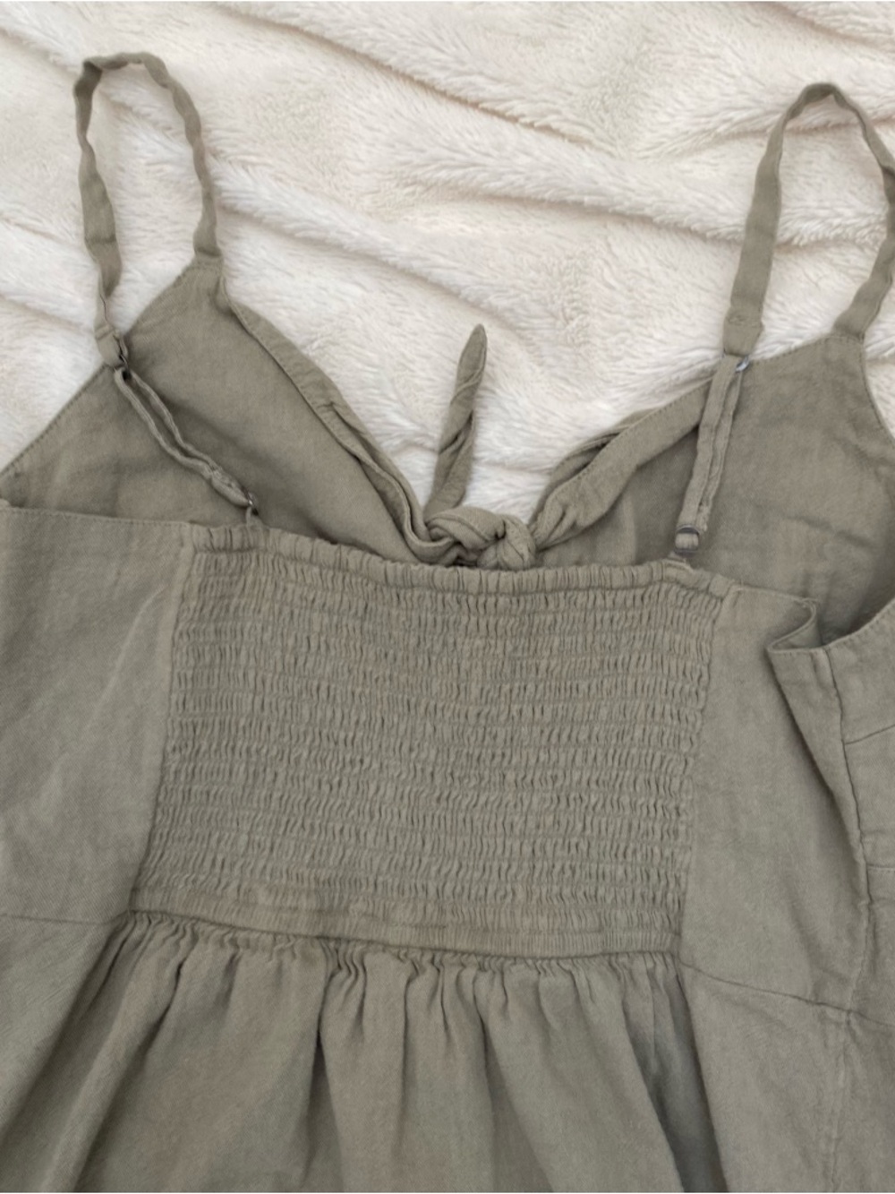 Hollister linen-blend spaghetti strap mini sundress sage green Sz L - Picture 5 of 6